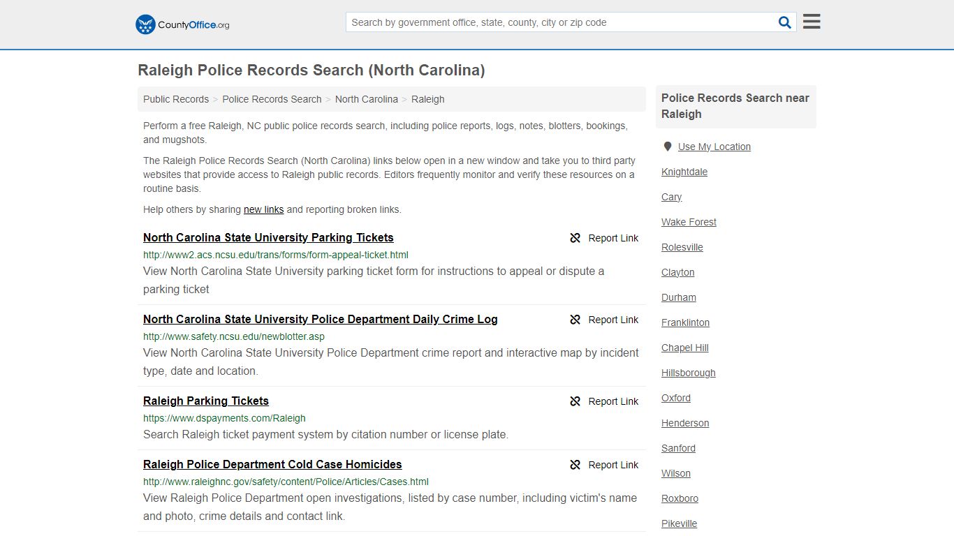 Raleigh Police Records Search (North Carolina) - County Office