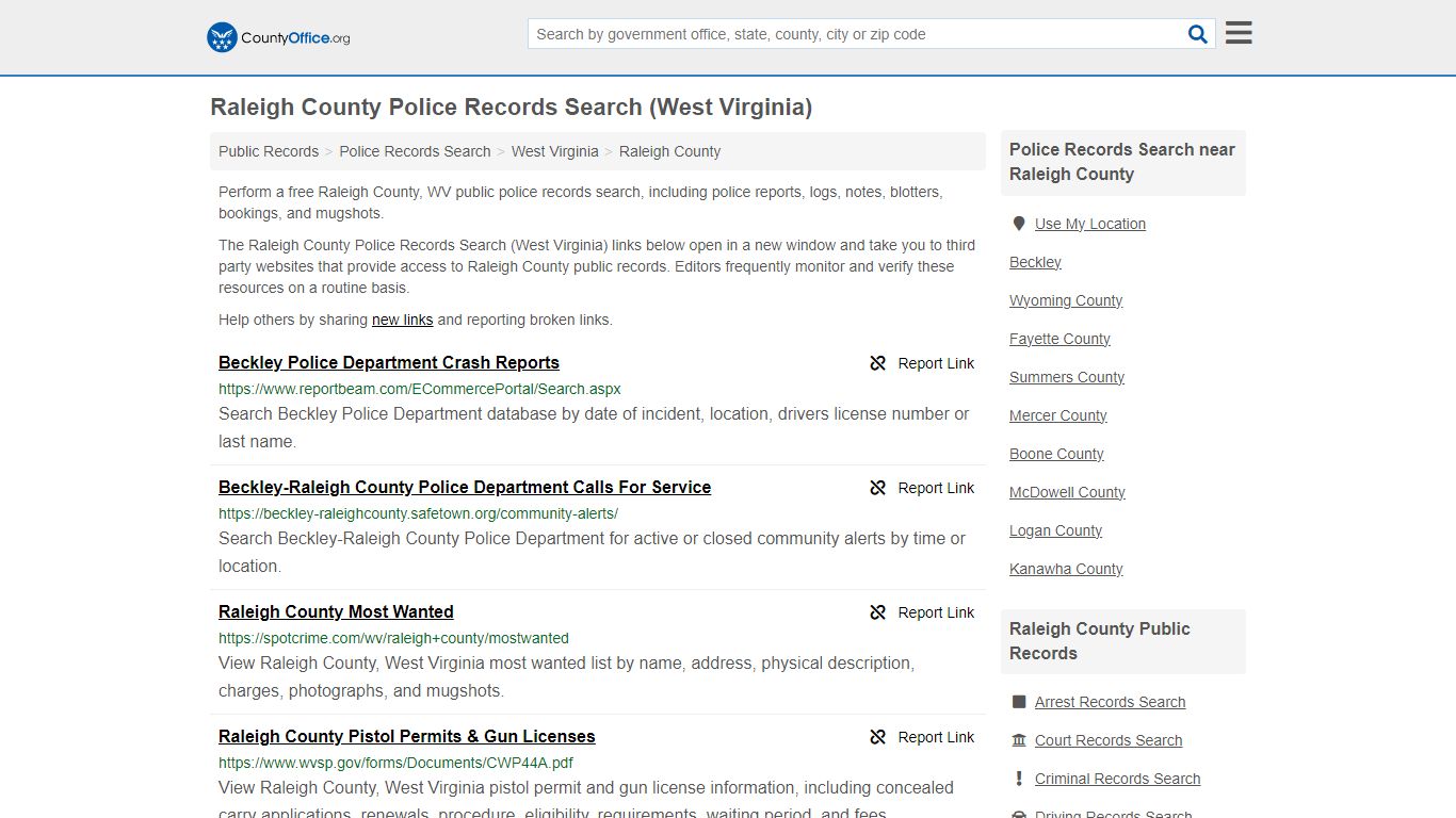 Raleigh County Police Records Search (West Virginia) - County Office
